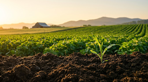 Organic farm at sunrise