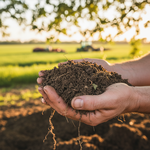 Farmer's hands with rich soil